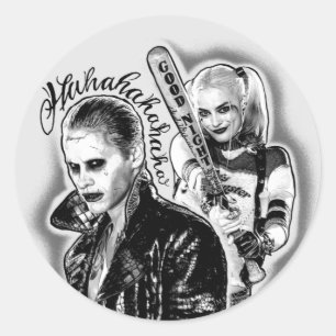 Sticker Rond Équipe de suicide   Joker & Harley Airbrush Tattoo