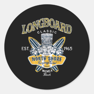 Sticker Rond Équipe de surf de North Shore Hawaii Tee Longboard