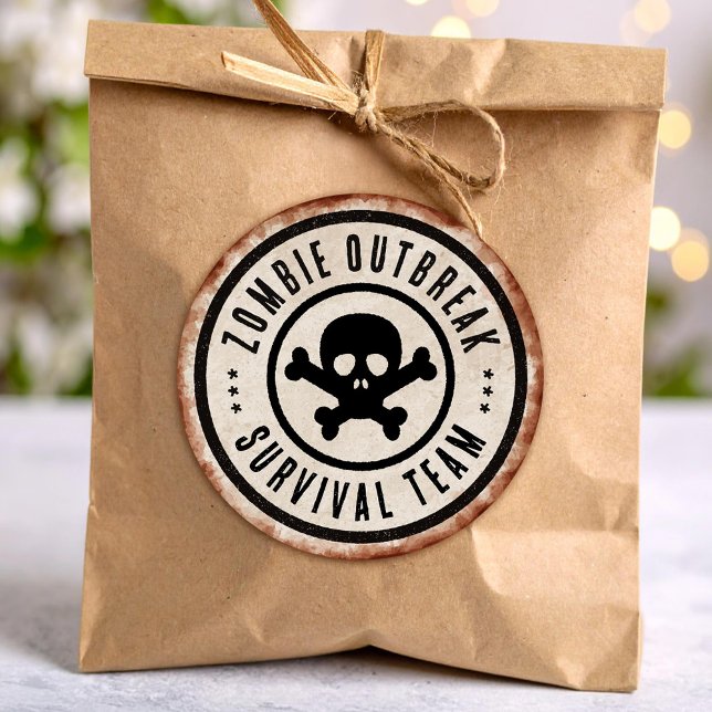 Sticker Rond Équipe de survie zombie avec crâne (Créateur téléchargé)