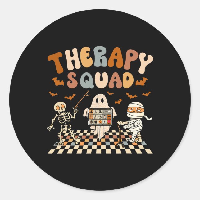 Sticker Rond Équipe de thérapie rétro Slp Ot Pt Team Halloween  (Devant)