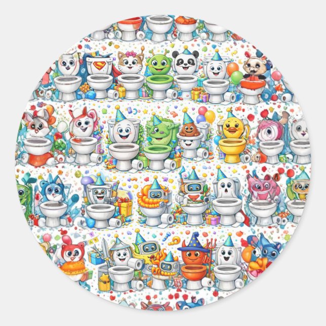 Sticker Rond Équipe de toilettes de fête (Devant)