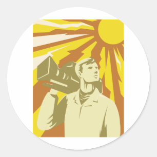 Sticker Rond Équipe de tournage de cameraman avec la caméra