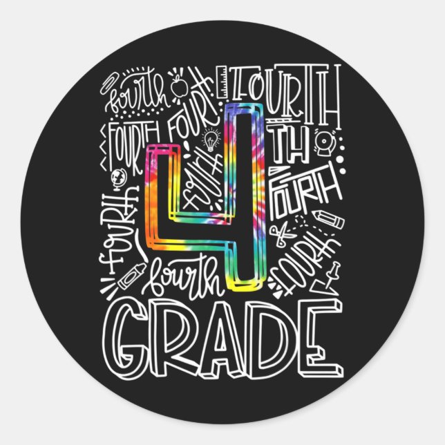 Sticker Rond Équipe de typographie de 4e année Quatrième année  (Devant)