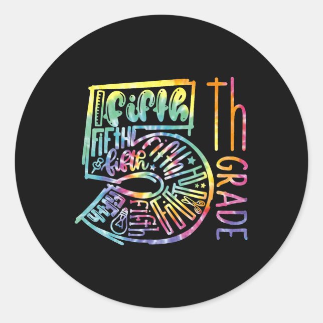 Sticker Rond Équipe de typographie de 5e année Enseignant de 5e (Devant)