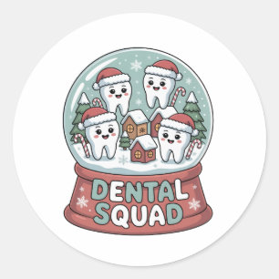 Sticker Rond Équipe Dentaire de Noël Boule à Neige Cadeau de Fê