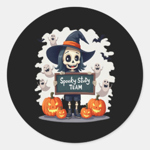 Sticker Rond Équipe d'étude éffrayante - Jolie Halloween Squele