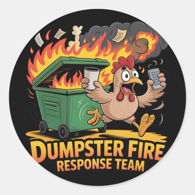 Sticker Rond Équipe d'intervention en décharge en feu - Poulet  (Devant)