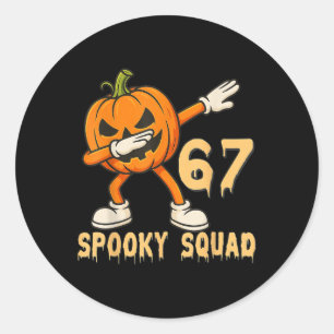 Sticker Rond Équipe effrayante Citrouille 67 Halloween Meme 6 7