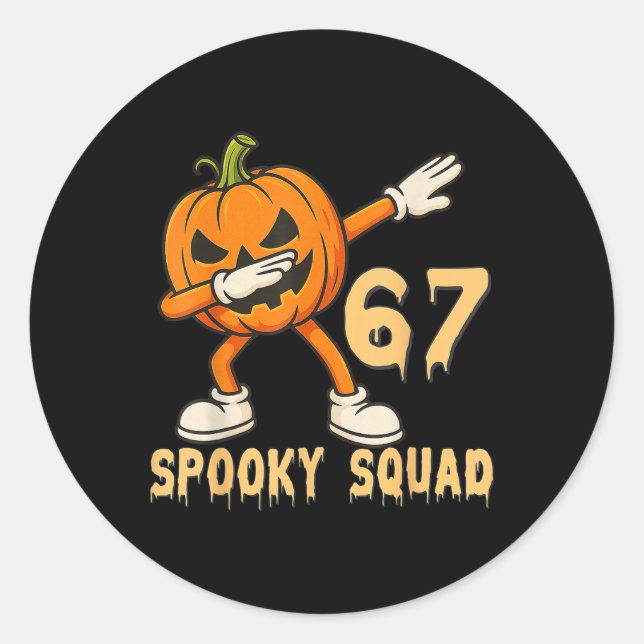 Sticker Rond Équipe effrayante Citrouille 67 Halloween Meme 6 7 (Devant)