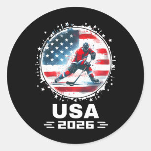 Sticker Rond Équipe États-Unis 2026 Drapeau Américain Hockey Ét