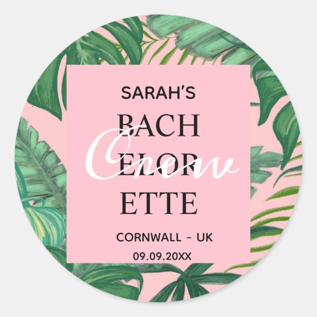 Sticker Rond Équipe Exotique Tropical Palm Greenery Bachelorett (Devant)
