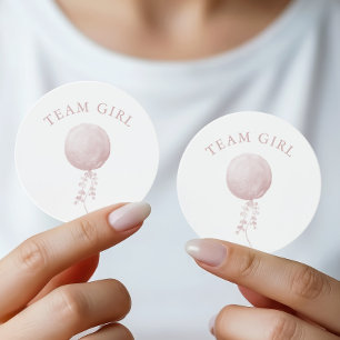Sticker Rond Équipe Fille Ballon Rose Minimaliste Révélation du