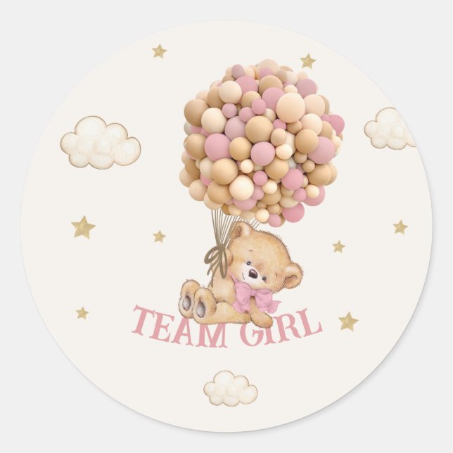 Sticker Rond Équipe fille ballons ours jeu  (Devant)