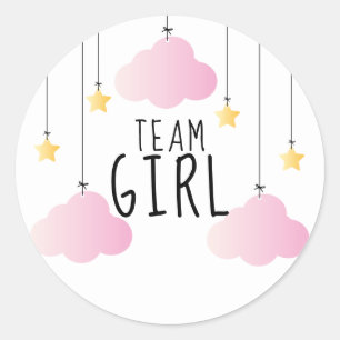 Sticker Rond Équipe Fille Étoiles Nuages Roses Révélation du Se