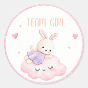 Sticker Rond Équipe Fille Lapin Nuage Rose Watercolor GenderRev