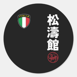 Sticker Rond Équipe Karaté Shotokan Italie Drapeau Kanji Mar ja