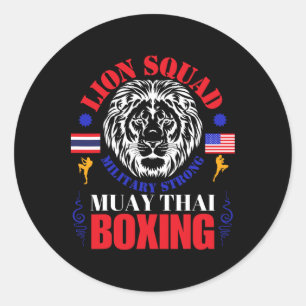Sticker Rond Équipe Lion Thaïlande Kickboxing Muay Thai Mma Ent