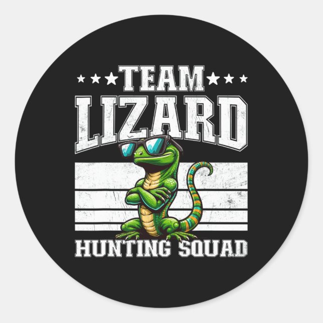 Sticker Rond Équipe Lizard Hunter Squad Funny Retro Gecko Lizar (Devant)