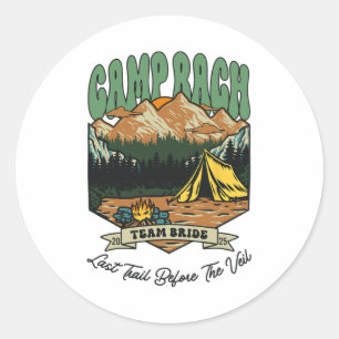 Sticker Rond Équipe Mariée Rétro Camp Bach Camping Enterrement