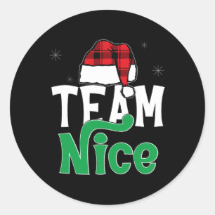 Sticker Rond Équipe Nice Naughty Plaid Xmas Pjs 2024 Drôle Coup