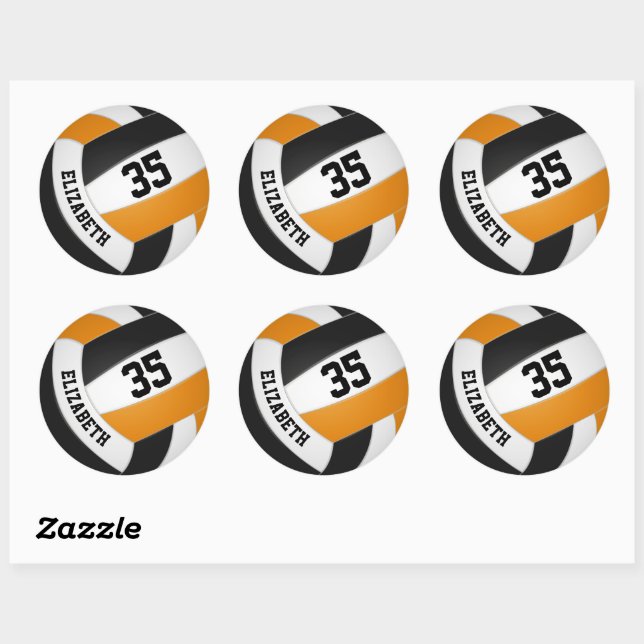 Sticker Rond équipe noire orange couleurs garçons filles volley (Feuille)