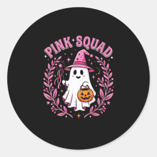 Sticker Rond Équipe rose cancer du sein Halloween fantôme