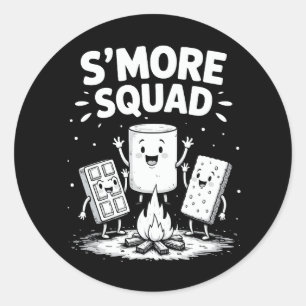Sticker Rond Équipe S'mores Camping Feu de camp Mignon Marshmal