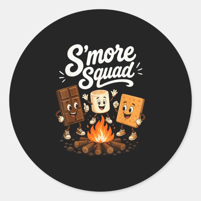 Sticker Rond Équipe S'mores drôle feu de camp marshmallow  (Devant)