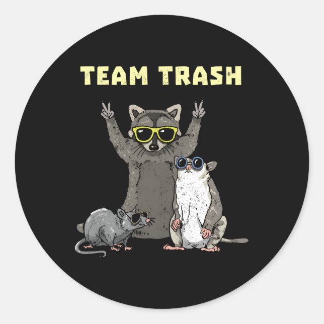 Sticker Rond Équipe Trash Opossum Raccoon Rat Animaux Garbage G (Devant)