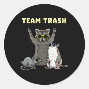 Sticker Rond Équipe Trash Opossum Raccoon Rat Animaux Garbage G