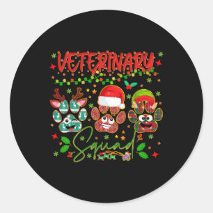 Sticker Rond Équipe vétérinaire Paw Noël vétérinaire Tech Xmas