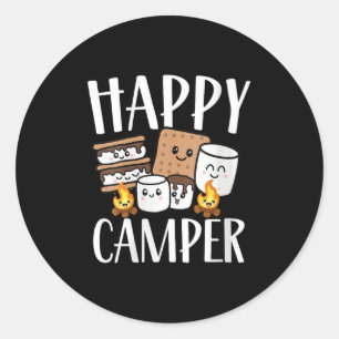 Sticker Rond Équipée de camping heureuse de Smore Kawaii pour f