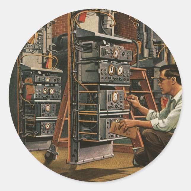 Sticker Rond Équipement de fixation vintage de technicien radio (Devant)