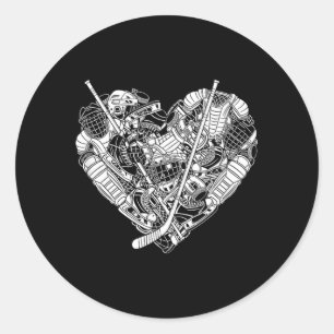 Sticker Rond Équipement de joueur de hockey en forme de cœur d'