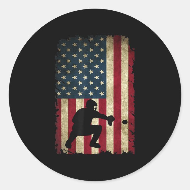 Sticker Rond Équipement de receveurs de baseball Drapeau améric (Devant)