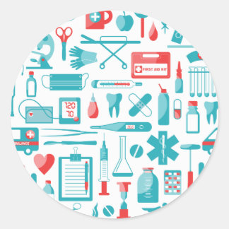 Sticker Rond Équipement Médicale en Turquoise et rouge