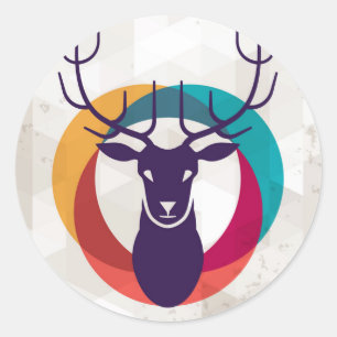 Sticker Rond Équipement multicolore de Hipster Deer
