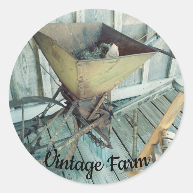 Sticker Rond Équipement vintage de planteur de Seeder (Devant)