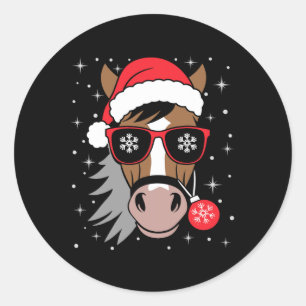 Sticker Rond Équitation Noël Santa Hat Noël équestre
