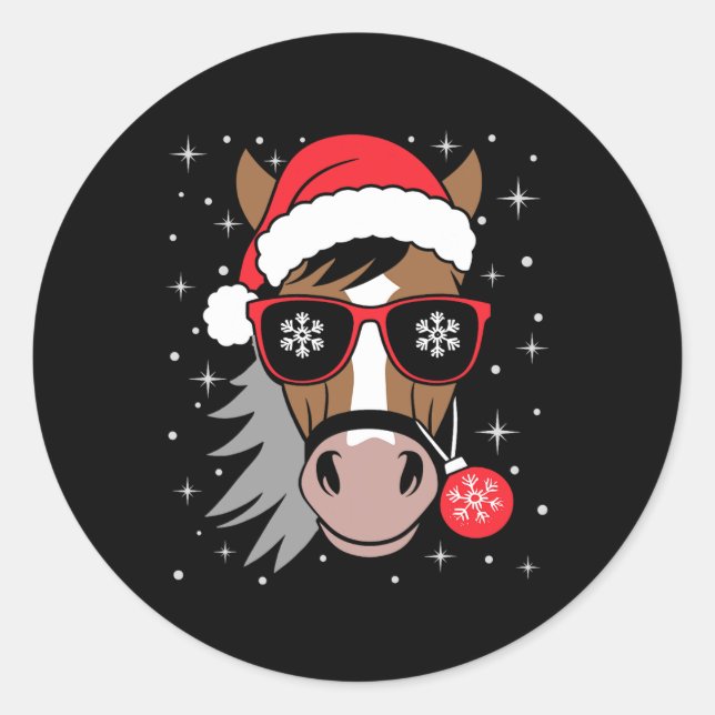 Sticker Rond Équitation Noël Santa Hat Noël équestre (Devant)