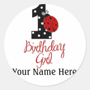 Sticker Rond ęr Fille d'anniversaire - Madame Bug - 1 -