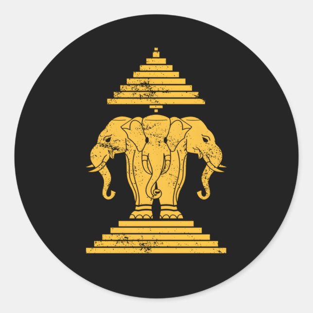 Sticker Rond Erawan Sabaidi Salutation 3 Headed Elephant Kingdo (Devant)