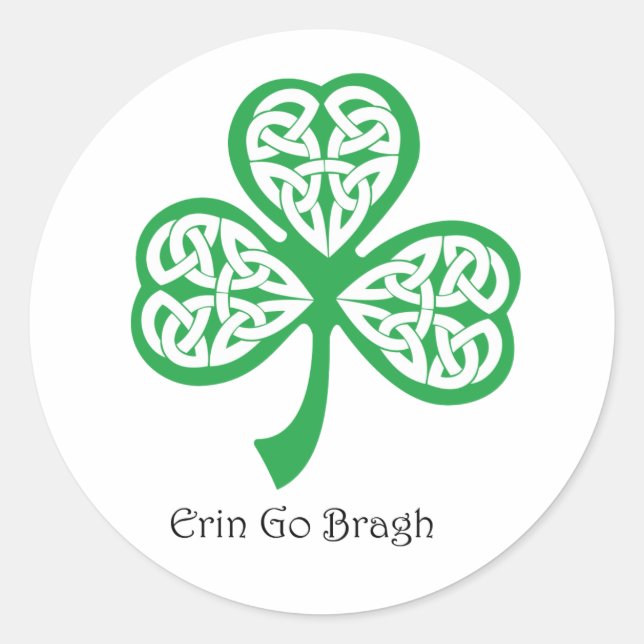 Sticker Rond Erin Go Bragh shamrock avec nouage celtique (Devant)