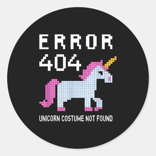 Sticker Rond Error 404 Unicorn Costume Found Halloween Programm (Devant)