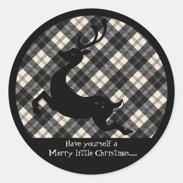 Sticker Rond Erskine Black White Modern Scottish Tartan (Devant)