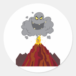 Sticker Rond Éruption Du Volcan Avec Le Noir Un Nuage Noir