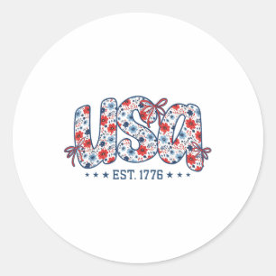 Sticker Rond Ésa Usa 1776 Nœud Coquette 4 Juillet Floral Usa G