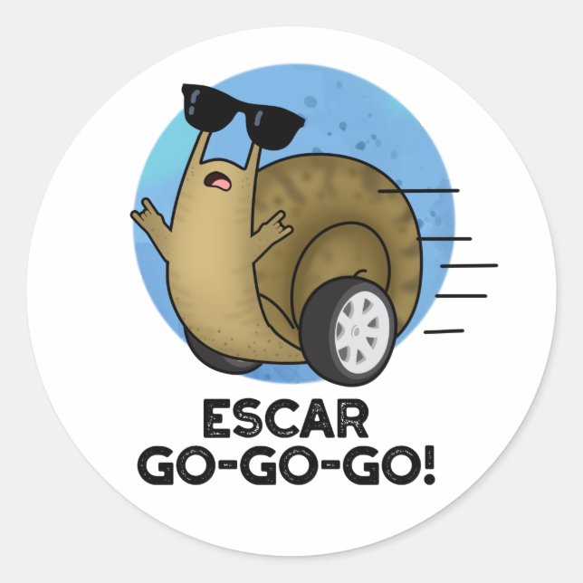 Sticker Rond Escar-go-go-go Funny French Snail Pun (Devant)