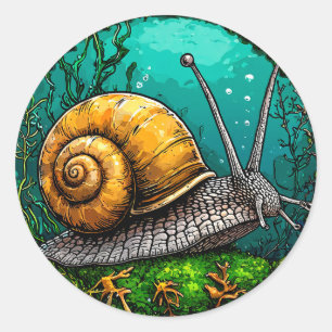 Sticker Rond 🐌 Escargot de dessin animé mignon, animal minimal