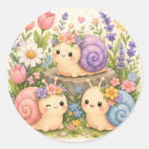 Escargots mignons kawaii avec des fleurs